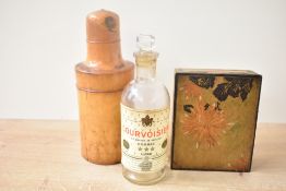 A Winckley ware square trinket box with floral decoration, 12cm, sold together with a turned burr