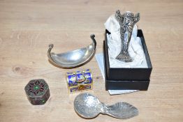 A selection of miniature hand cast pewter, to include an Art Nouveau style vase, 6cm, a miniature