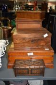 A collection of late 19th / early 20th century jewellery boxes, to include a rosewood box, w24cm,