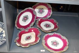 A group of early 19th century Davenport dishes in the Dresden Star pattern, decorated with baroque