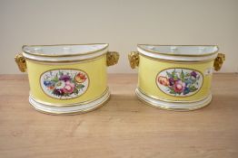 A pair of 18th century Derby Porcelan 'D' shaped bough pot's, gilded edging and handles in the