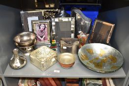 A selection of contemporary ceramics, to a Tibetan Mazer bowl, h6cm, a stainless steel card