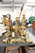 A selection of late 19th / early 20th century brass and copper wares, to include a pair of heavy