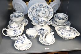 A J & G Meakin tea service in Blue Nordic pattern, decorated with blue foliage on a white ground, to