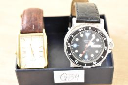 Two Rotary wristwatches, one of gold tone rectangular form along having baton numerals and date