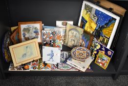 A collection of late 20th century tile plaques depicting various hand coloured scenes, to include