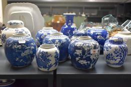 A selection of Chinese pottery ginger and similar style jars, decorated in the crackled ice and