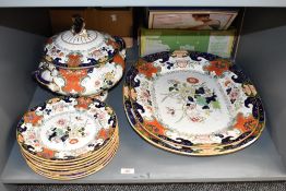 A Victorian Ironstone part dinner service decorated in the Imari pattern, marked '3980' to base,