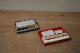 A Parker 88 Rialto rollerball (needs refill) and two parker ballpoints with an Eversharp ballpoint