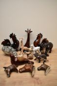 A mixed selection of Wade, Minton and other animal studies including Giraffe, Hippopotamus, Seal and