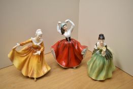 Three Royal Doulton bone china figurines comprising 'Karen' HN 2388, 'Kirsty' HN 2381 and 'Fluer' HN