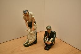 Two SHEBEG Isle of Man pottery figures comprising 'The Shearer' by D Thomson and a sitting