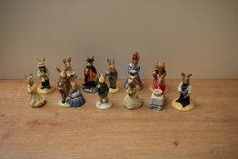 A collection of twelve Royal Doulton bone china Bunnykins series figures including characters '