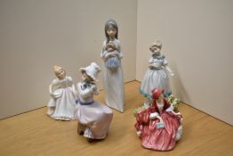 Two Royal Doulton bone china figurines 'Amanda' HN 2996 and 'Lydia' HN 1908 sold alongside Nao by