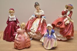 A Royal Worcester porcelain figurine 'Grandmother's Dress' number 3081 sold together with five Royal