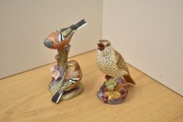 Two Royal Worcester bone china bird studies 'Thrush' 3234 and 'Chaffinches' 3364.