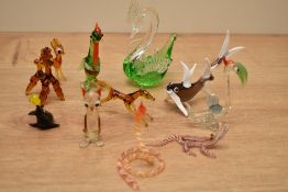 A collection of eleven mid-century hand blown glass animals to include snake, crocodile, horse,