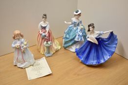 Four Royal Doulton figurines comprising 'Alexandra' HN 3286 modelled by Douglas V Tootle, 'Elaine'