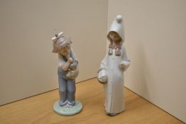 A Lladro porcelain figurine 'Shepherdess with Basket' number 4678 sold alongside a Nao by Lladro