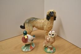 Two Border Fine Arts Pottery Company animal studies 'Mallard' A5268, 'Tawny Owl' A4868 sold