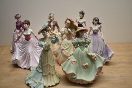 A group of seven Coalport porcelain Age Of Elegance figurines comprising 'Autumn Stroll' number 150,