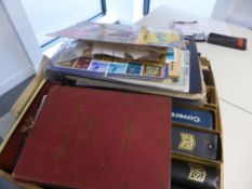 GB & WORLDWIDE BOX WITH ALBUMS, PACKETS, COVERS ETC ALL ERAS Accumulation of albums, with