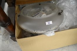 A vintage glass ceiling light shade etc