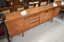 A vintage teak Long John style sideboard, width approx. 220cm