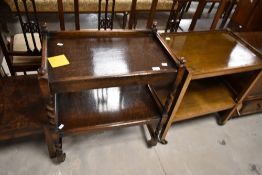Two vintage oak tea trolleys