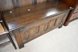 A vintage priory style bedding box, width approx. 114cm
