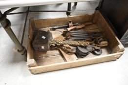 A small selection of vintage tools etc including oversized keys