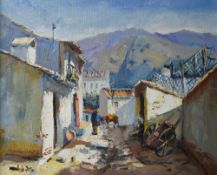 Pedro Mendola (20th century South American school) oil on canvas, rural village street scene, signed