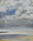 William H Jones (British b.1953) oil on board, coastal scene with sailing boats in the distance,
