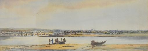 William Fergie (British 1893-1971) watercolour 'Berwick on Tweed' a view across the water with
