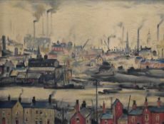 After Laurence Stephen Lowry (British 1887-1976) colour print 'Industrial Scene' within a green