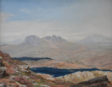 David W Jackson (British 20th century) a 1970's oil on board, stark mountainous Scottish