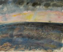 Peter Downing (British b.1944) watercolour, abstract coastal scene 'Light over the Bay, Dark Sea'