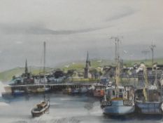 After Dorothy Bruce (20th Century), coloured print, 'Girvan Harbour', Scotland, signed to the