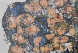 20th Century, coloured print, A rugby themed caricature, framed, mounted, and under glass, measuring
