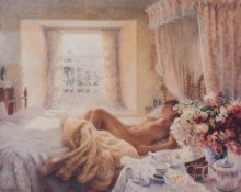 After Stephen J Darbishire (British b.1940) colour print 'Summer Breeze' an attractive nude female