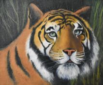 Rodney Walmsley (British Contemporary) oil on canvas 'A Lot of Cat' tiger portrait, artist