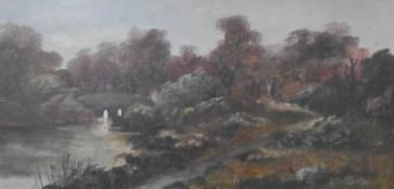 S. Cartledge (19th/20th Century), oil on board, An autumnal landscape with arched bridge, signed