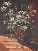 Artist unknown, an early 20th century oil on canvas, still life study of a vase of flowers,