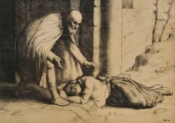 After William Strang (Scottish 1859-1921) etching, within a broad card mount and slender ebonised