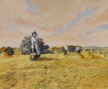 William Norman Gaunt (British 1918-2001) watercolour, a farmers wife bringing lunch for the