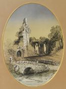Agnes Dewhurst (19th Century School), watercolour, An architectural ruin with stone arched bridge to