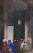 Hans Hansen RSW (1853-1947, British), gouache, An Arabian interior scene with seated figures, signed