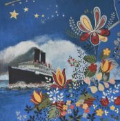 Simon M Smith (British b.1957) an attractive and eye catching oil on laminated board 'Night Boat'