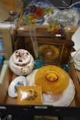 A Metamec 1950's retro mantle clock and similar Tempora clock, two art glass vases, a Mason's '