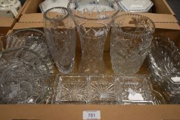 A group of vintage cut glass, to include a vase of cylindrical form, 23cm and five candy bon bon